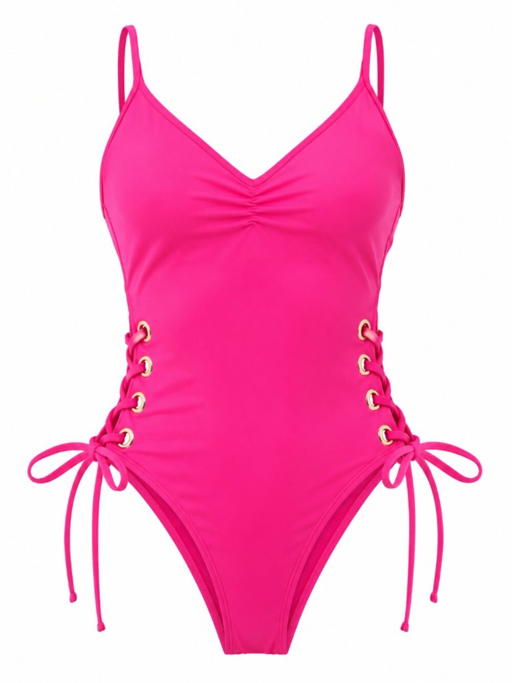 NWT Sofia by Sofia Vergara Layla Side Lace Cheeky One Piece Swimsuit Pink M 8-10